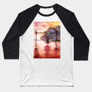 Woman on swing in a sunset. Baseball T-Shirt